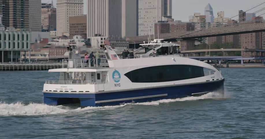 A ferry boat sailing in the river