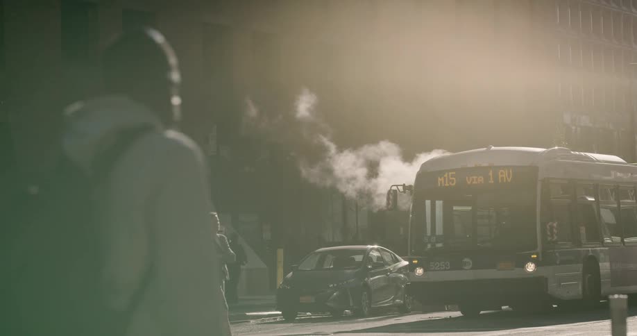 People and vehicles are in the city
