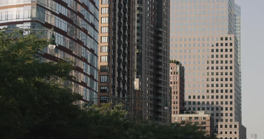 The buildings are tall in the downtown city
