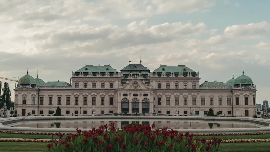 A time lapse view of a classical building