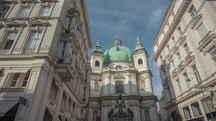 A time lapse view of a classical building