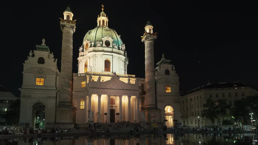 Karlskirche church in vienna at night