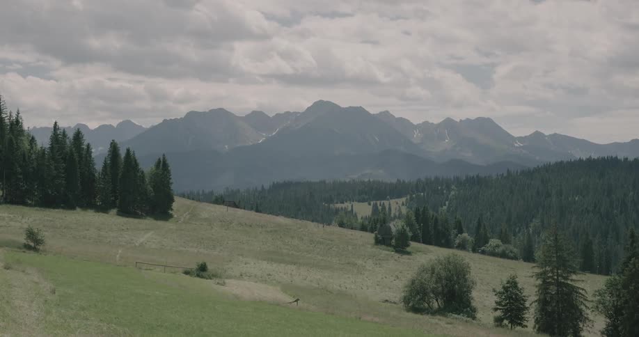 Landscape of mountains with tree hills on a cloudy day