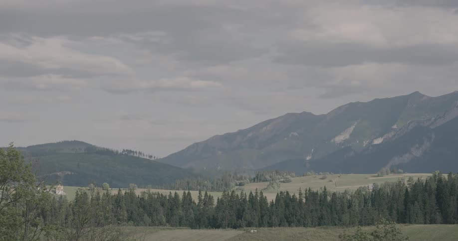 A scenery of a mountain and grass field