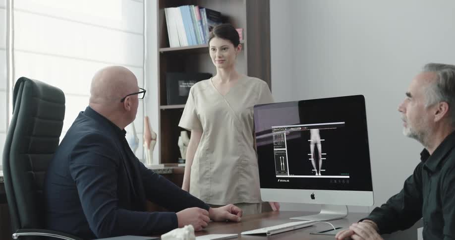 Nurse enters office while doctor talks to patient