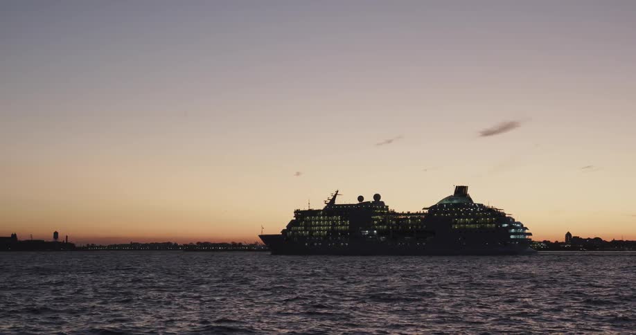 A cruise ship moves through the water