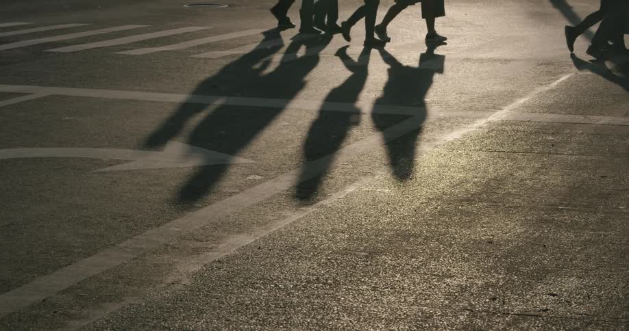 Shadows projection of people walk on the zebra cross