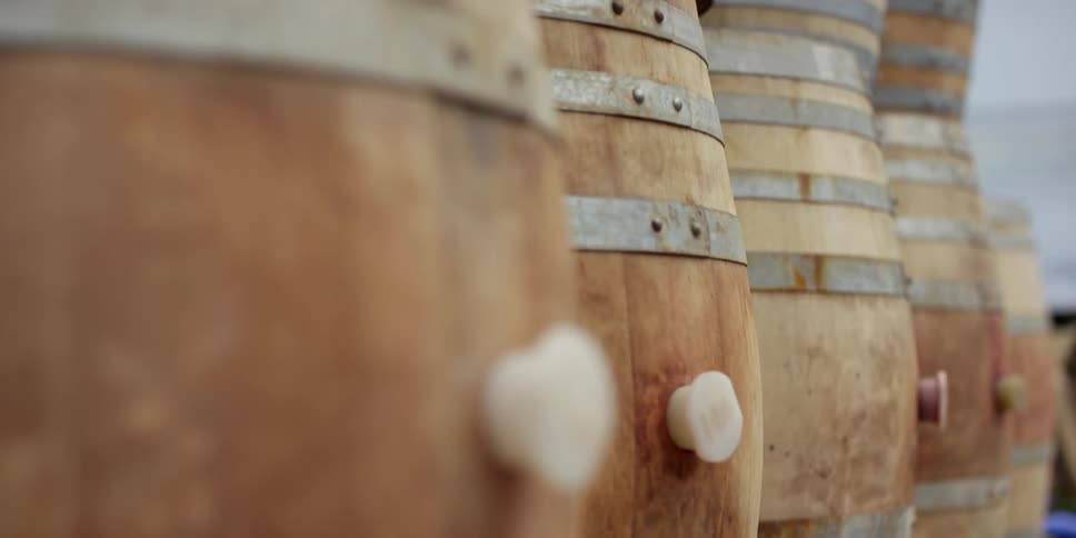 Close up of wooden kegs
