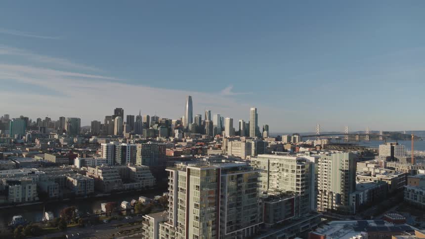 An aerial shot of a city during the day