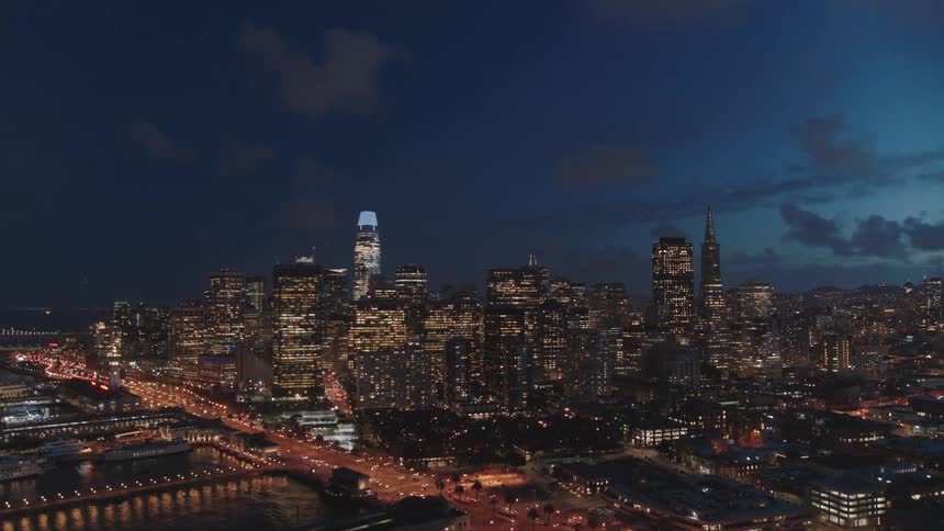 Skyline of a city at night