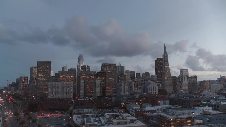 Clouds are hovered above the downtown city skyline