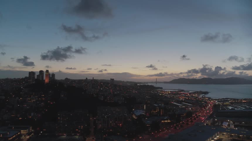 An aerial view of city skyline and landscape