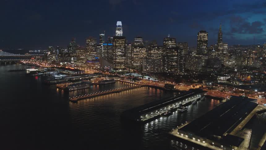 A scenery of a city at night