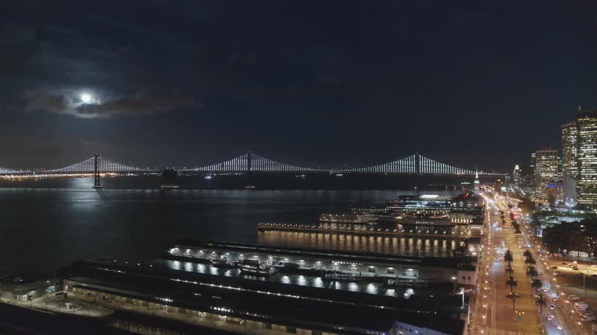 A night scene of a metropolitan city and bridge