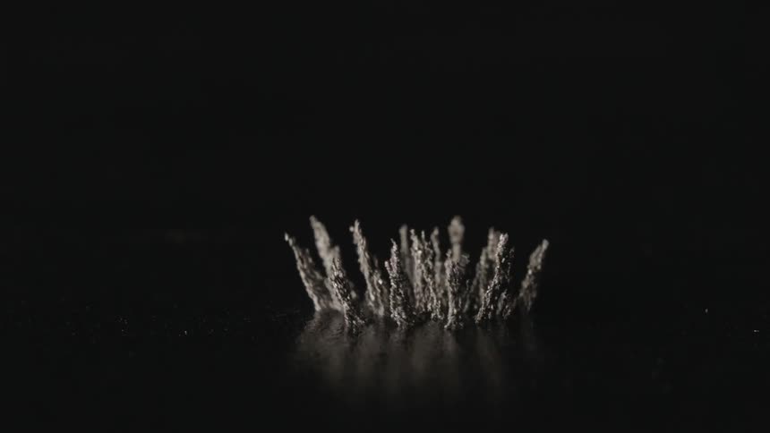 Iron shavings dance on a surface while a hidden magnet moves them
