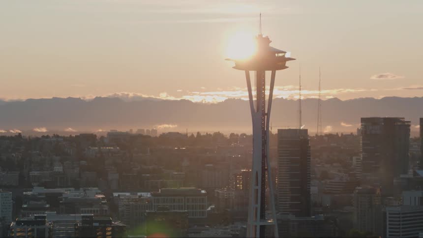The space needle stands towering over the rest of seattle