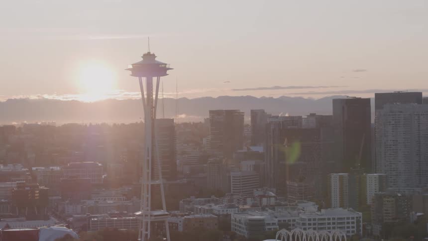 Skyline view of a foggy city