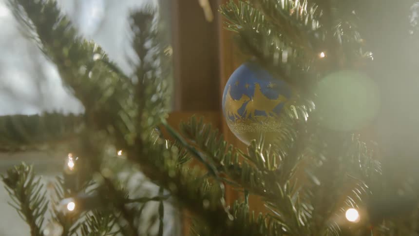 A closer look of a christmas tree decoration