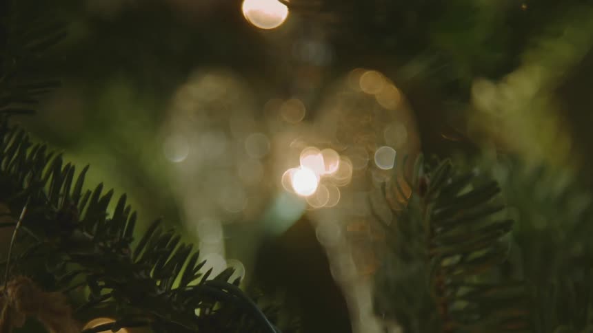 A christmas tree with a crystal ornament shaped like wings hanging on it