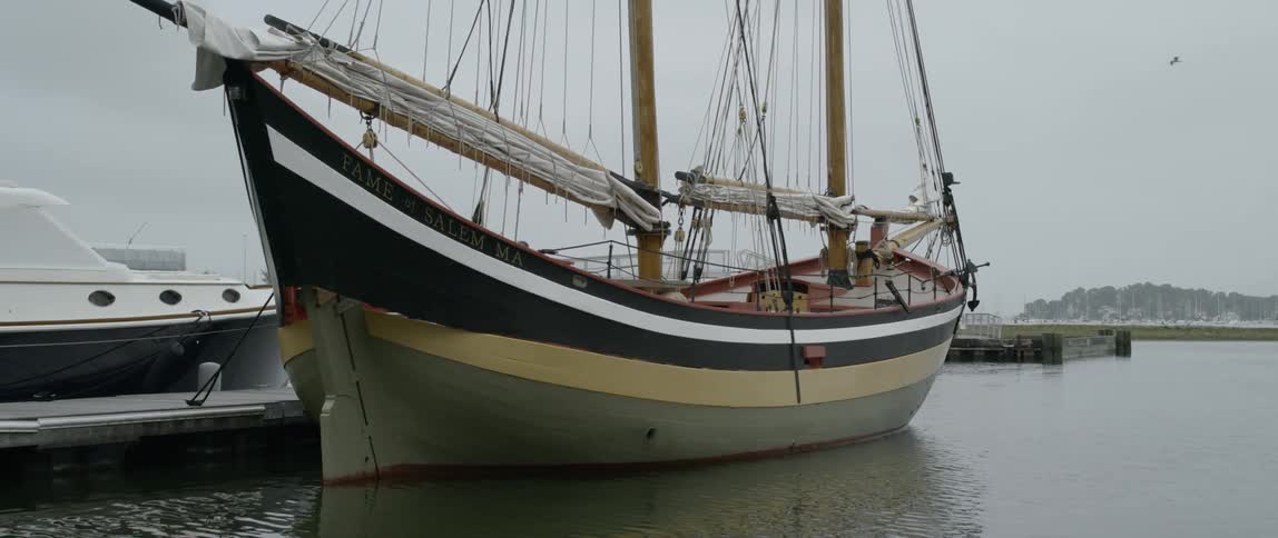A ship sits in the water