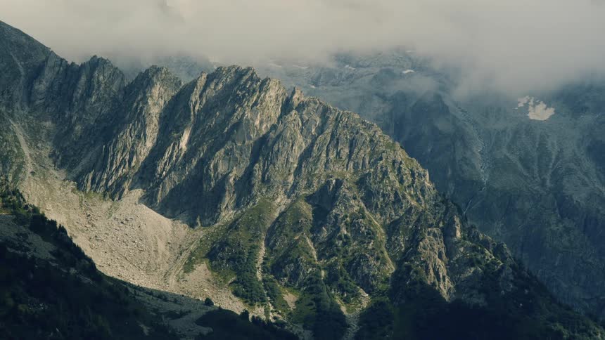 An aerial view of a rocky mountain