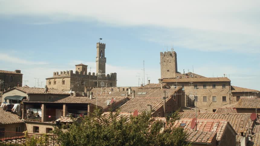 Close up view of stone buildings