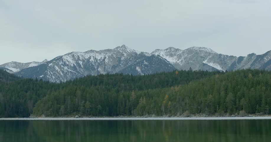 Landscape view of a lake in front of the mountains