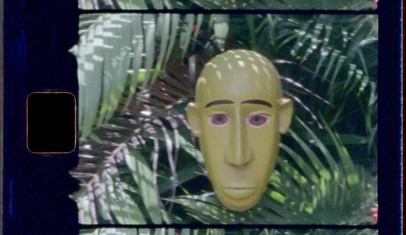 Film footage of a mask in some trees