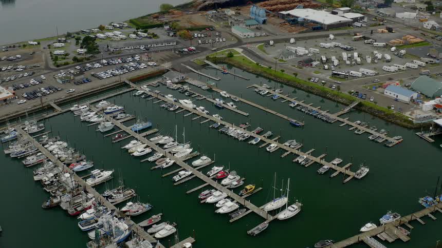 An aerial view of a harbor