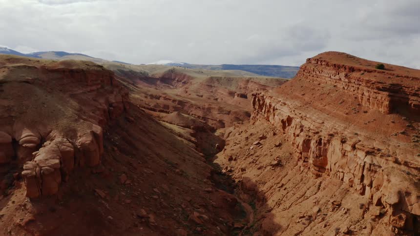 Birds eye view of a canyon and valley