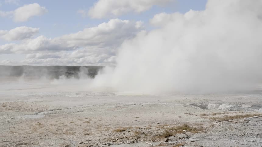 The steam moves over the springs on the field