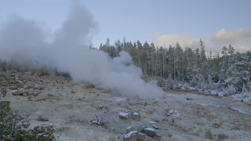 Steam comes out of a geothermal vent