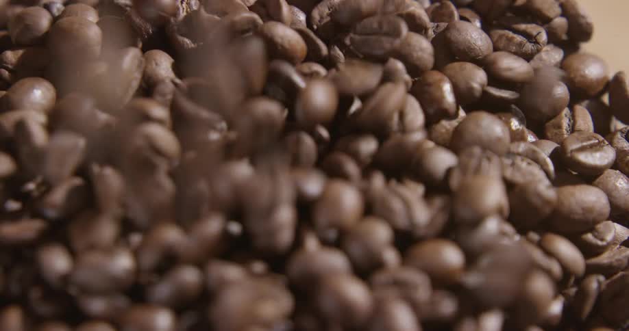 Coffee beans are poured into a machine