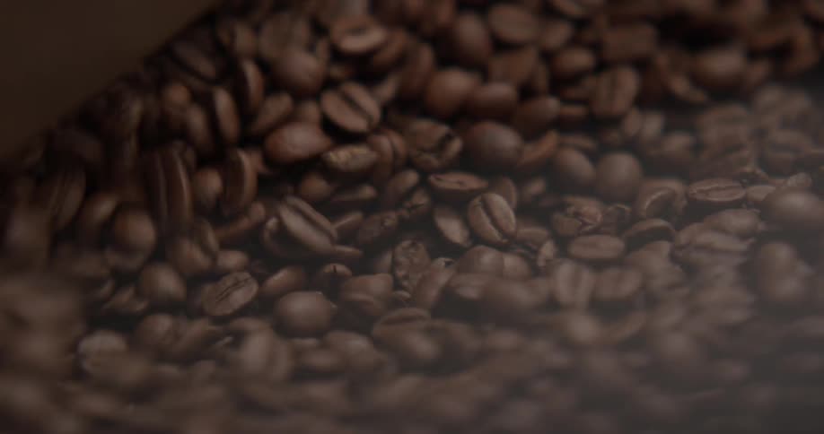 Beans are being moved by a machine