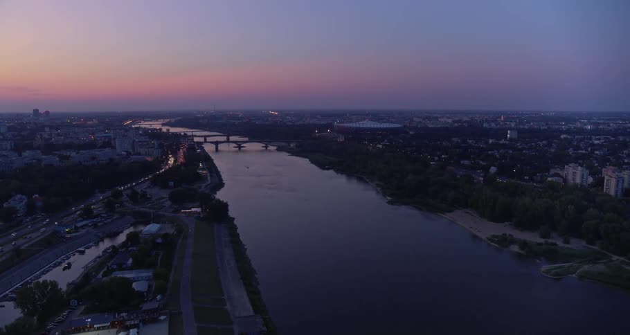 Aerial view of a city and waterway