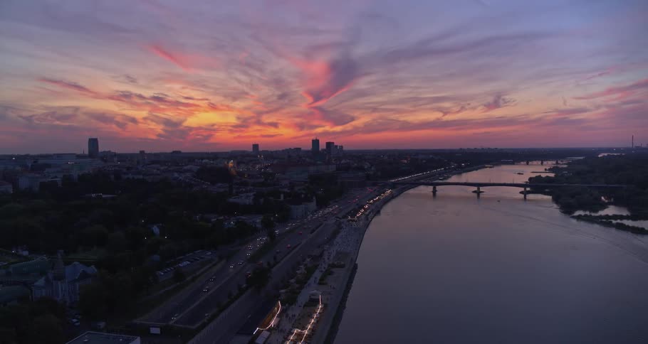 Birds eye view of the water and the city