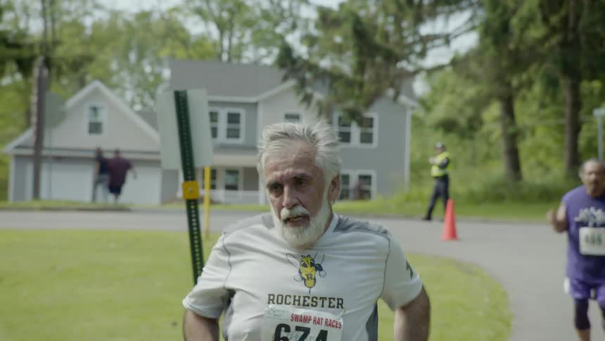 Older people are racing around the trail