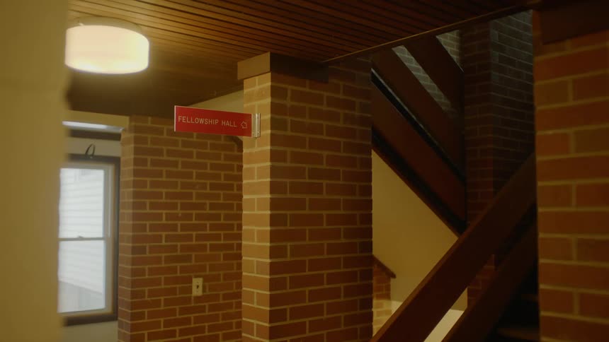 The stairwell is empty in the building