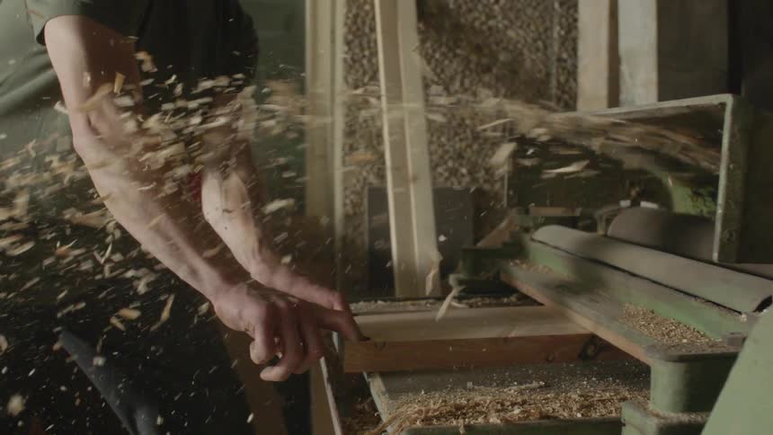 Wood being cut with a cutter