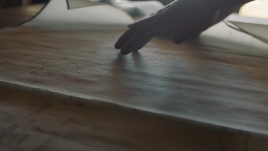 A man using his fingers to follow the lines on a paper
