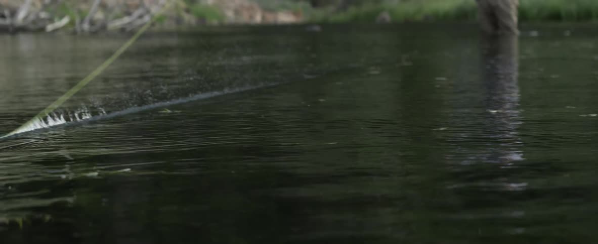 A man is fly fishing in a lake