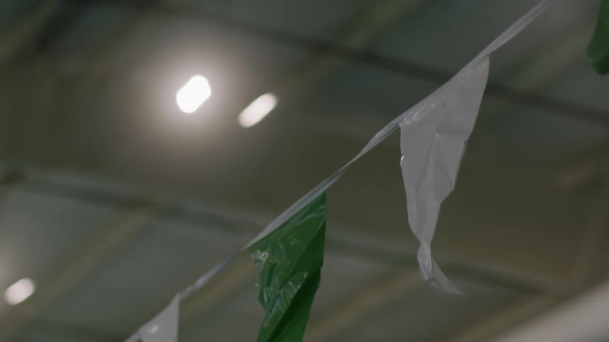 Pennant strings hanging inside a building