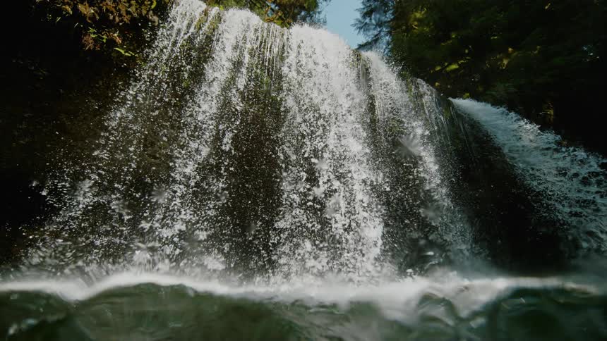 A slow motion view of a waterfall