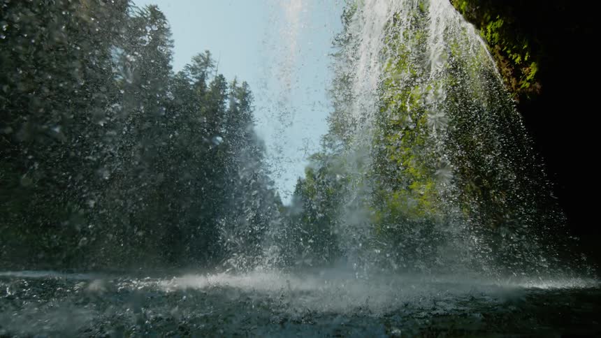A waterfall cascades in the forest