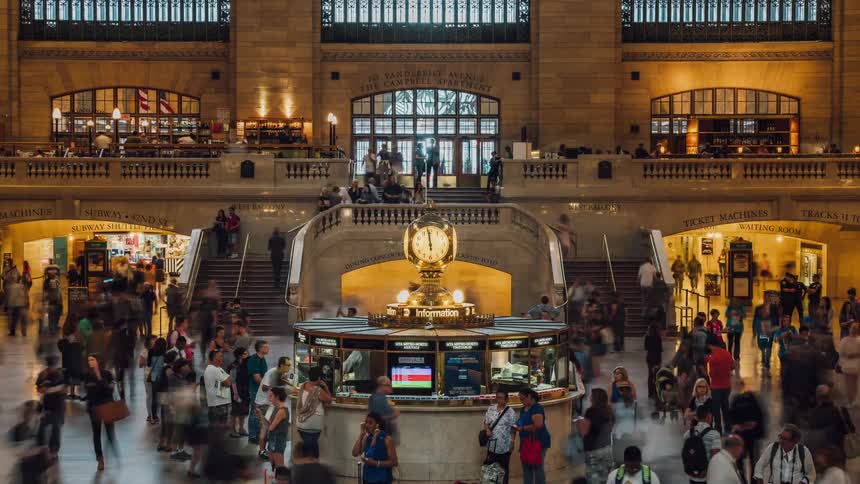 Timelapse of people moving around grand central station