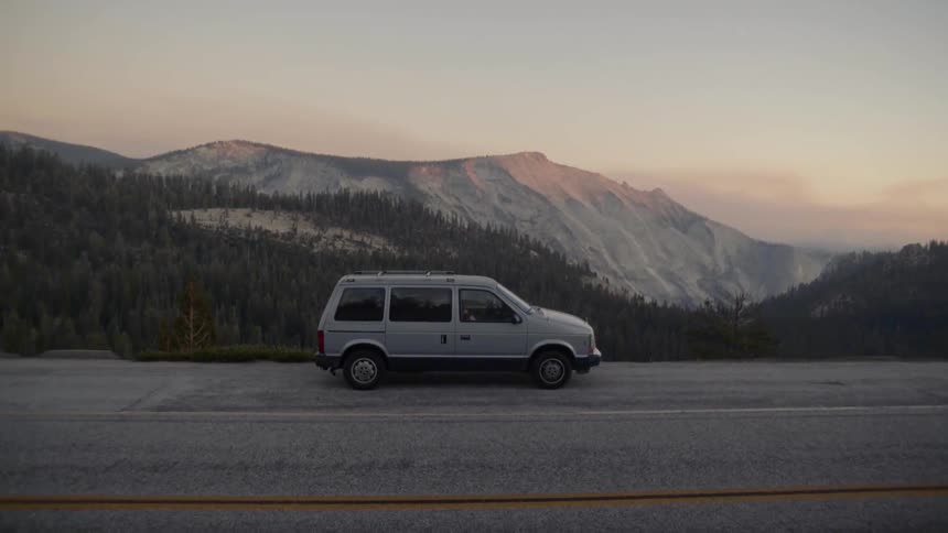 A van parked on the side of a road in Yosemite