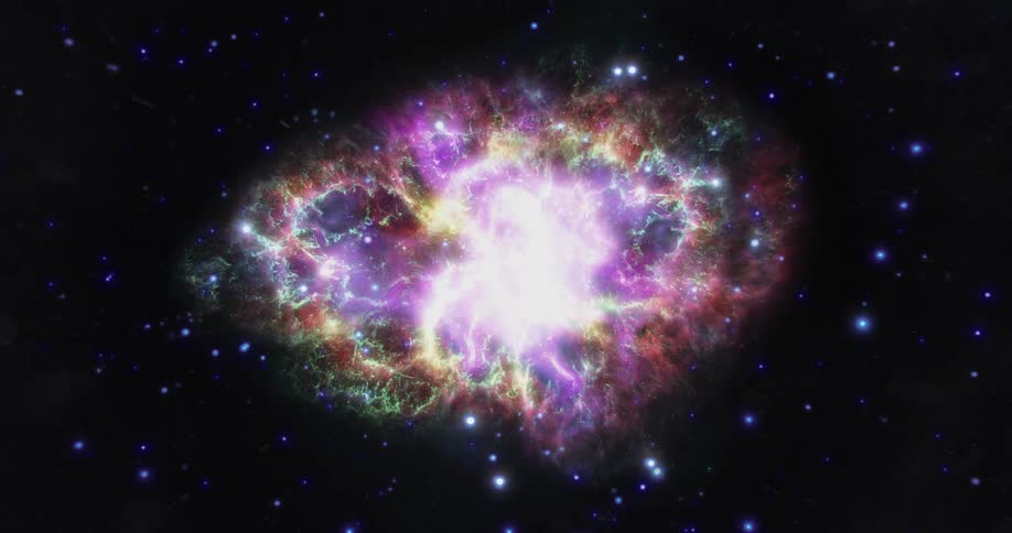 A colorful explosion of bright lights in the atmosphere among the stars