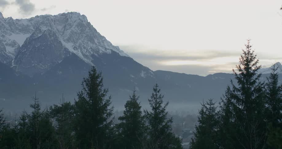 The fog is covering the mountain range