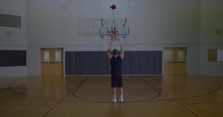 A person shooting a basketball