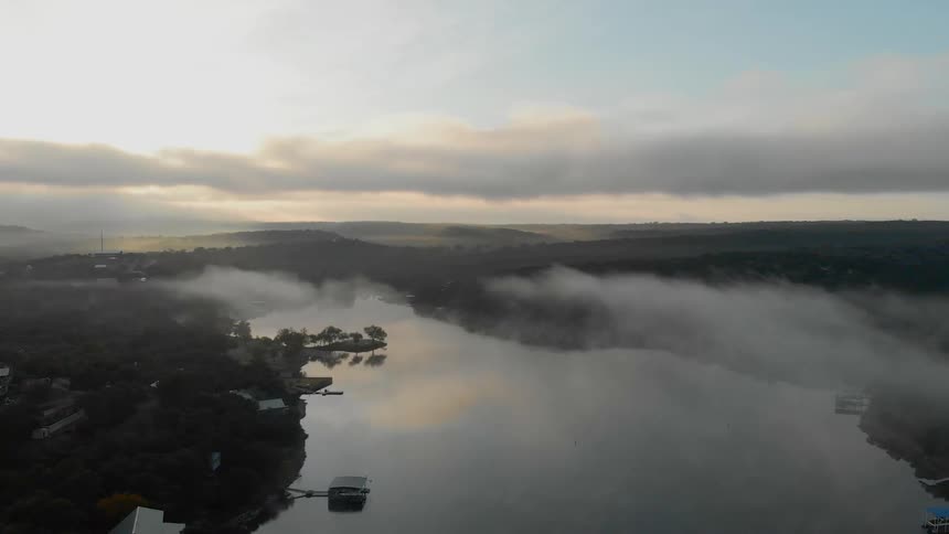 Aerial view of river at sunset